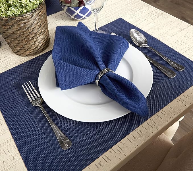 DII PVC Tabletop Collection Woven Indoor/Outdoor, Placemat Set, 13x17.25, Nautical Blue, 6 Piece