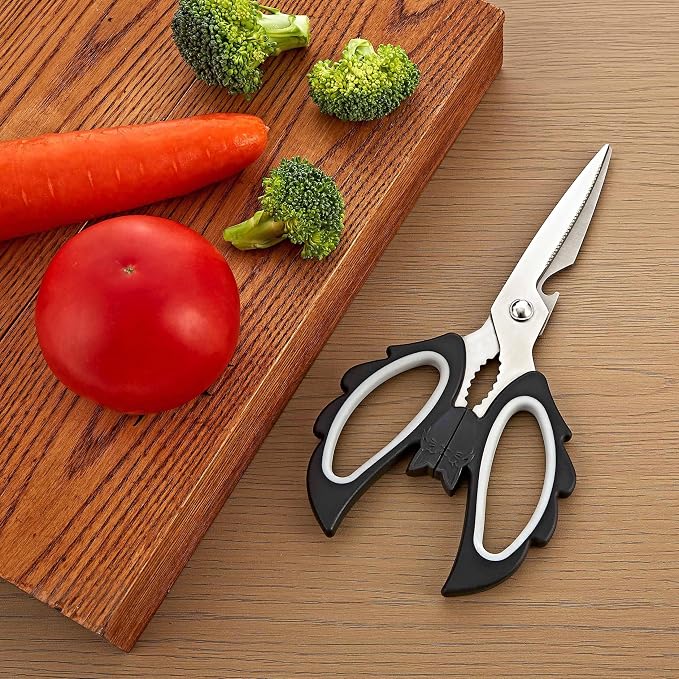 Livin Aesthetic Angel Wings & Cat Kitchen Scissors - Ambidextrous Large Grip Handle Shears for Right & Left Handed - Ergonomic Comfortable Food Scissors for Kitchen, Office & Crafting