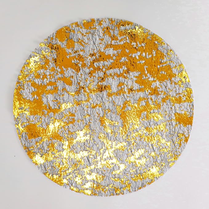 Snowkingdom Black Gold Placemats Round Disposable Sparkly Paper Metallic Glitter Foil Gold Doilies Luxury Dining Table Decoration Centerpieces for Party Birthday Wedding Christmas Shower Set of 24