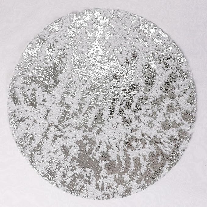 Snowkingdom Silver Disposable Placemats Set of 24 Foil Mesh 13 Inch Round Pressed Table Mates 24 Pack Silver Doilies for Dining Table Wedding Birthday Party Holiday Home Decoration