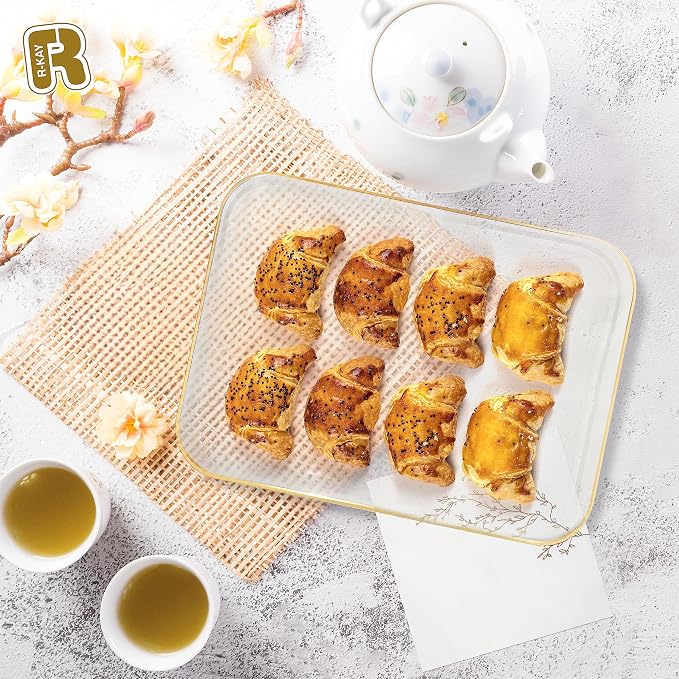 3 Pack Plastic Serving Trays for Party - Gold Serving Tray 8 x 11 Inch - Heavy Duty Dessert Trays for Food - Rectangular Party Serving Trays for Entertaining - Clear Cookie Platters