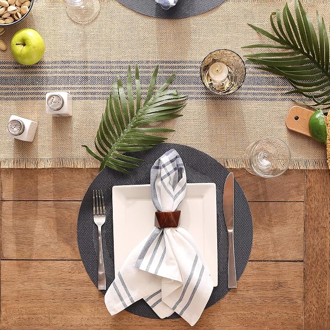 DII PVC Tabletop Collection Woven Indoor/Outdoor, Round Placemat Set, 13.75", Stonewash Blue, 6 Piece