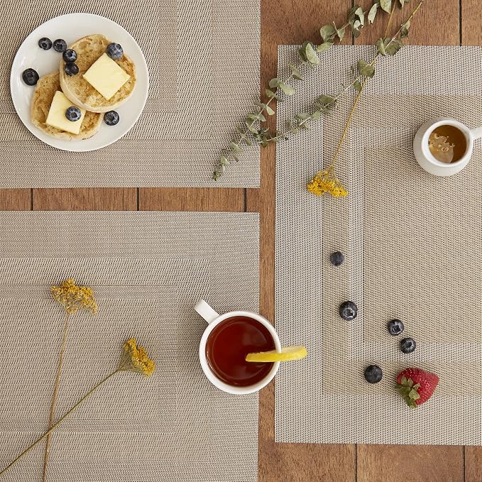 DII PVC Tabletop Collection Woven Indoor/Outdoor, Placemat Set, 13x17.25, Stone, 6 Piece
