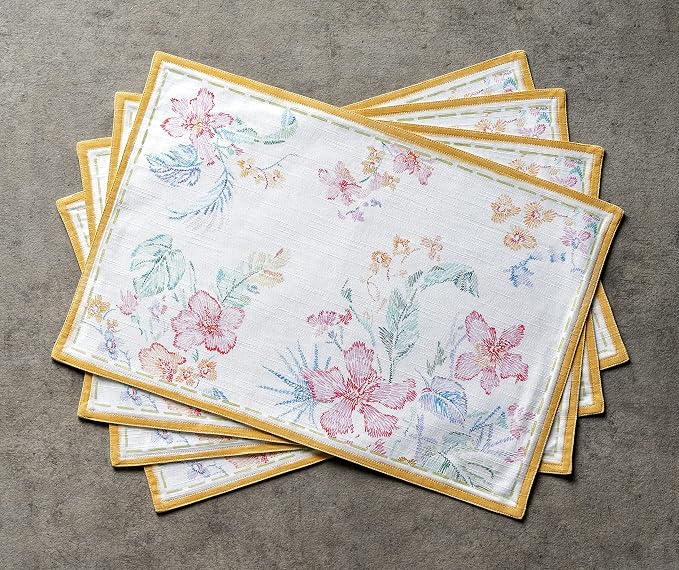Maison d' Hermine Placemats Set of 4 Reusable 100% Cotton (13"x19") | Cloth Place Mats Washable Table Mats for Kitchen Dining Party Wedding Hotel Home Restaurant Spring Summer - Paradise Island