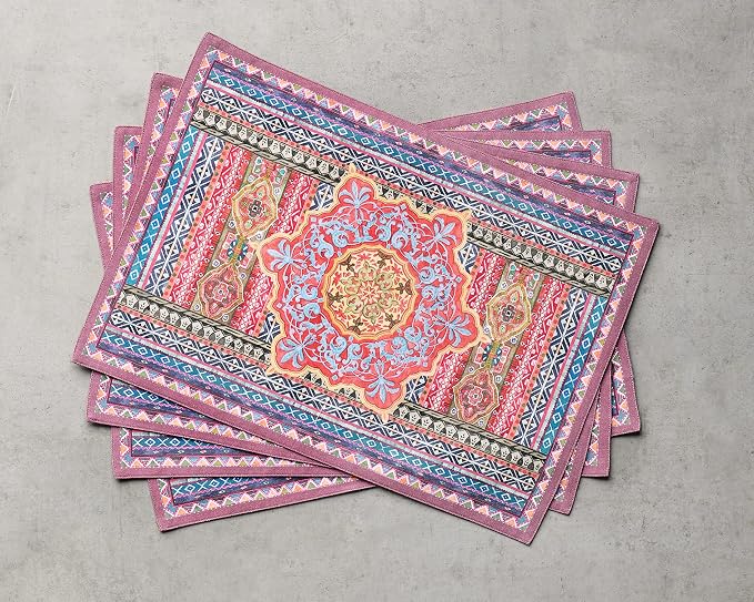 Maison d' Hermine Placemats Set of 4 Reusable 100% Cotton (13"x19") | Cloth Place Mats Washable Table Mats for Kitchen Dining Party Wedding Hotel Home Thanksgiving Christmas - Ispahan