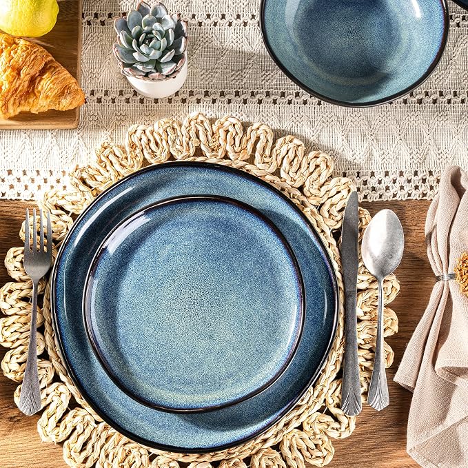 AmorArc Ceramic Dinnerware Sets for 6, 18Pcs Plates and Bowls Sets Dishes | Stoneware Handmade Reactive Glaze Dinner Set, Highly Scratch Resistant | Dishwasher & Microwave Safe Dishware