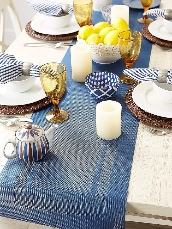 DII PVC Tabletop Collection Woven Indoor/Outdoor, Table Runner, 14x72, Nautical Blue