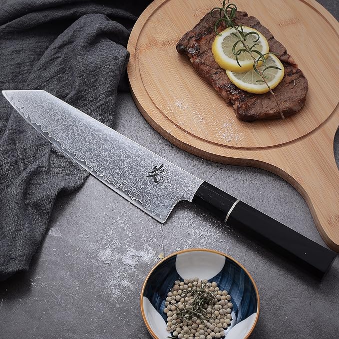 SAMCOOK Kiritsuke Chef Knife - 8 Inch Professional Sharp Damascus Knife,High Carbon Stainless Steel Kitchen Gyuto knife - Ergonomic Octagonal Ebony Handle with Gift Box