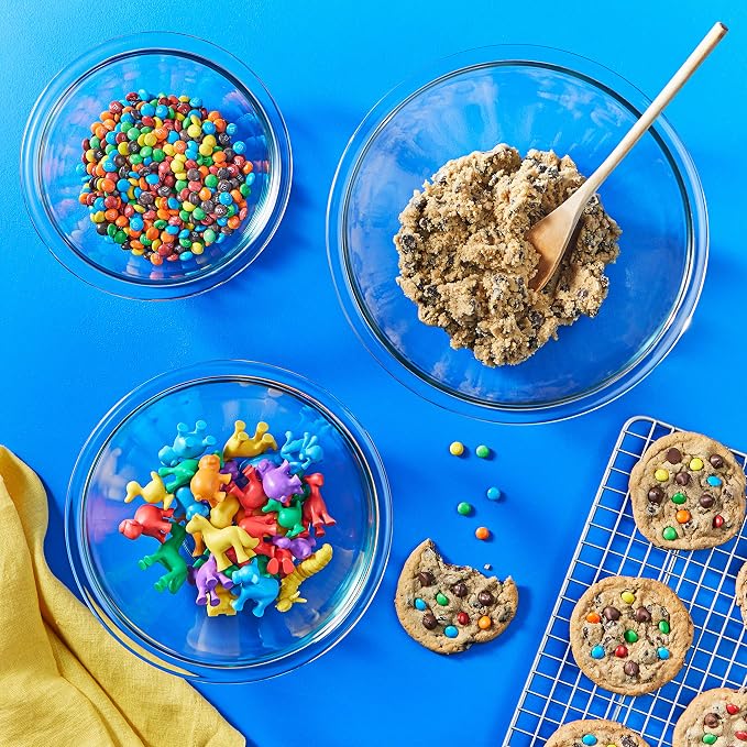 Pyrex Essentials (3-Piece) Glass Mixing Bowls Set for Prepping and Baking