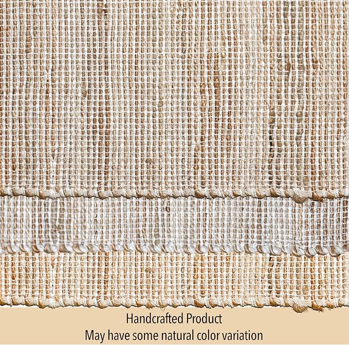 Natural Jute Table Runner 13x108 Inch – Vintage Boho Rustic Table Decor – Handwoven Long Table Runner in Natural Jute and Ivory – Farmhouse Dining or Console Table Accent