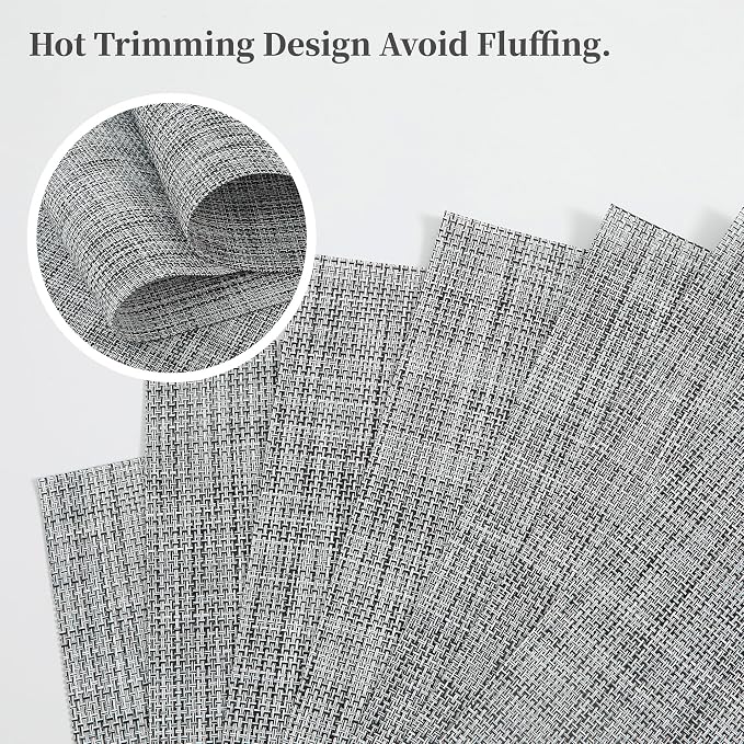 Leetaltree Linen Grey Placemats Set of 4 - Heat Resistant Non-Slip Place mats for Dining Table, Washable Durable PVC Vinyl Woven Table Mats（Linen Grey, 4）