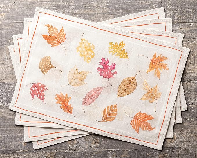 Maison d' Hermine Placemats Set of 4 Reusable 100% Cotton (13"x19") | Cloth Place Mats Washable Table Mats for Kitchen Dining Party Wedding Hotel Home Thanksgiving Christmas - Colours Of Autumn