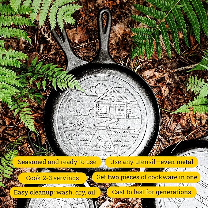 Lodge Wanderlust Cabin Cast Iron Combo Cooker - Seasoned 2-Piece Dutch Oven & Skillet Set - Convertible Lid for Versatile Indoor & Outdoor Cooking - 3.2 Quart