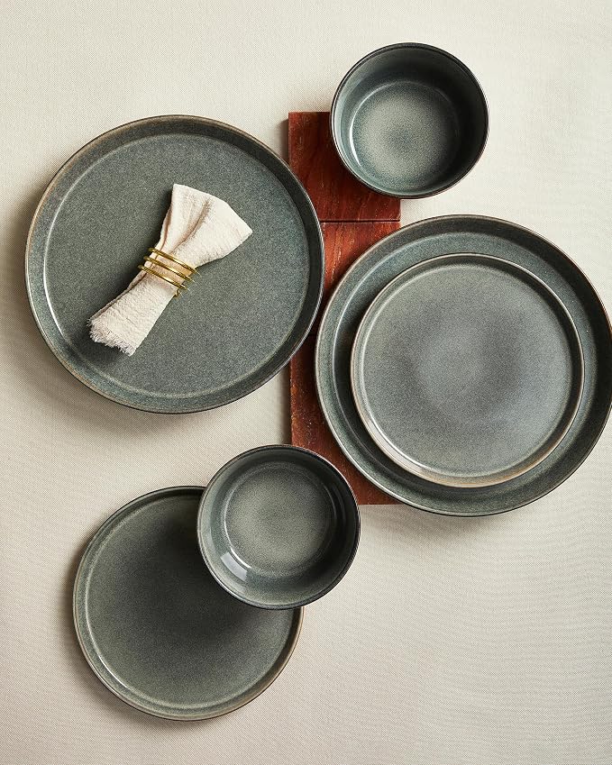 Dinnerware Sets, Microwave Safe Plates and Bowls Sets, Dishes Set for 8, Chip & Scratch Resistant Dinner Set, Handcrafted Farmhouse Dishware Sets, Green Wheat