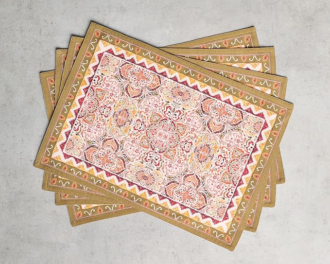 Maison d' Hermine Placemats Set of 4 Reusable 100% Cotton (13"x19") | Cloth Place Mats Washable Table Mats for Kitchen Dining Party Wedding Hotel Home Thanksgiving Christmas - Damask