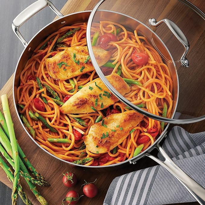 Tramontina Boston Tri-Ply Clad Stainless Steel 12-Pc Pots and Pans Set | Cookware Kitchen Set with Glass Lids, Induction-Ready, Dishwasher-Safe, NSF-Certified