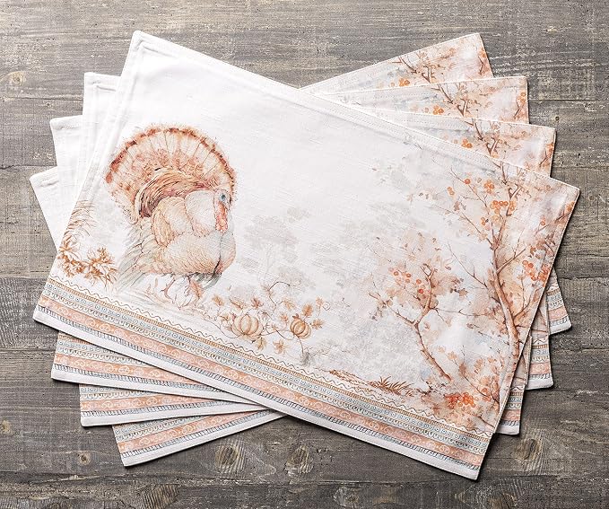 Maison d' Hermine Placemats Set of 4 Reusable 100% Cotton (13"x19") | Cloth Place Mats Washable Table Mats for Kitchen Dining Party Wedding Hotel Home Thanksgiving Christmas - Giving Thanks