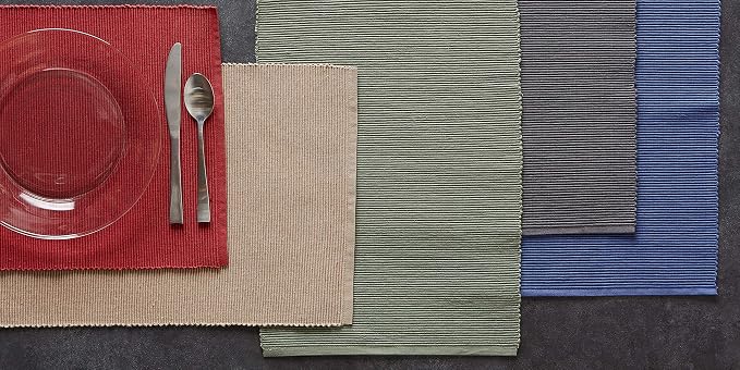 DII Basic Everyday Ribbed Tabletop 100% Cotton, Placemat Set, 13x19, Barn Red, 6 Piece
