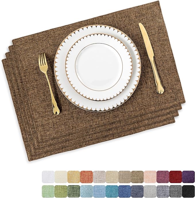 Home Brilliant Cloth Placemats Set of 4 Heat Resistant Dining Table Place Mats Linen Kitchen Table Mats, Brown