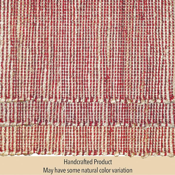Natural Jute Table Runner 13x36 Inch – Vintage Boho Rustic Table Decor – Handwoven Table Runner in Natural Jute and Red – Farmhouse Dining or Console Table Accent