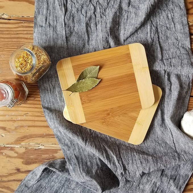 Lipper International Bamboo Wood Two-Tone Kitchen Cutting and Serving Board,Small,8" x 6" x 5/16",Set of 2,(Pack of 6)