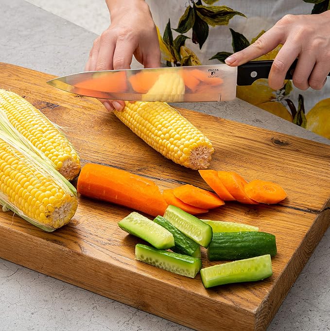 Moss & Stone 7 Pcs Small Kitchen Knife Set with Block, Stainless Steel | Premium forged kitchen knives with high-carbon sharp blades, ergonomic handle, rust-resistant knife block set for home & chef