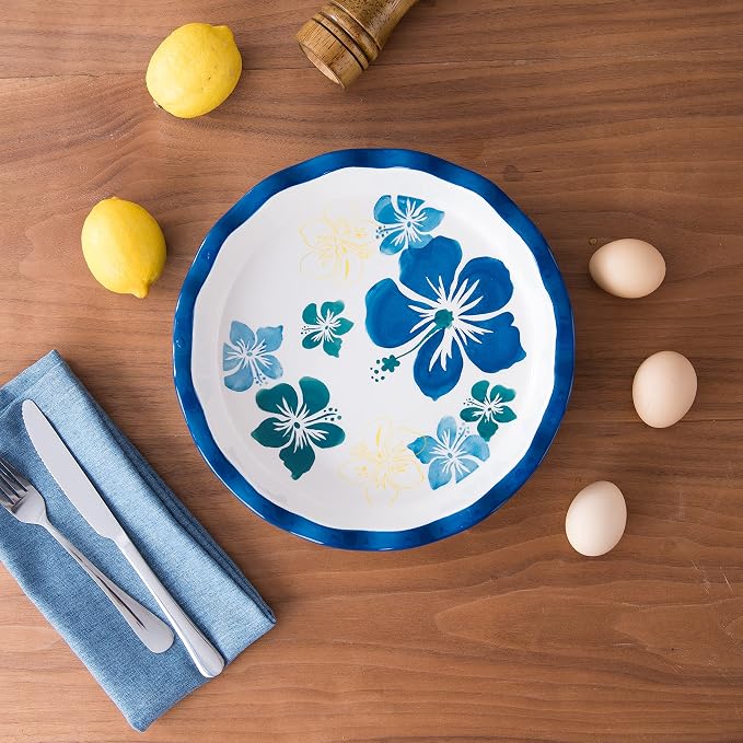 Pie Pan Ceramic Pie Plate, 9 inch Deep Dish Pie Pans, Nonstick Pie Pans for Baking, Blue and White Floral Pie Dish For Kitchen