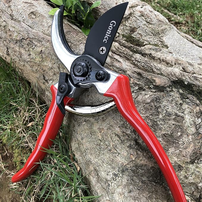 gonicc 8" Professional Sharp Bypass Pruning Shears (GPPS-1002) | Arthritis Friendly Garden Scissors & Plant Clippers, Sap Groove Design, Effortlessly Prunes 3/4" Branches.