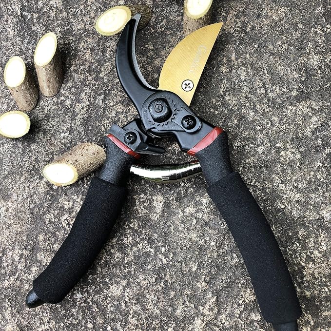 gonicc 8" Professional Premium Bypass Titanium Pruning Shears(GPPS-1003) | Titanium coated SK5 steel blade, Ergonomic non-slip handle, Sap groove anti-stick design, Cuts up to 3/4" branches